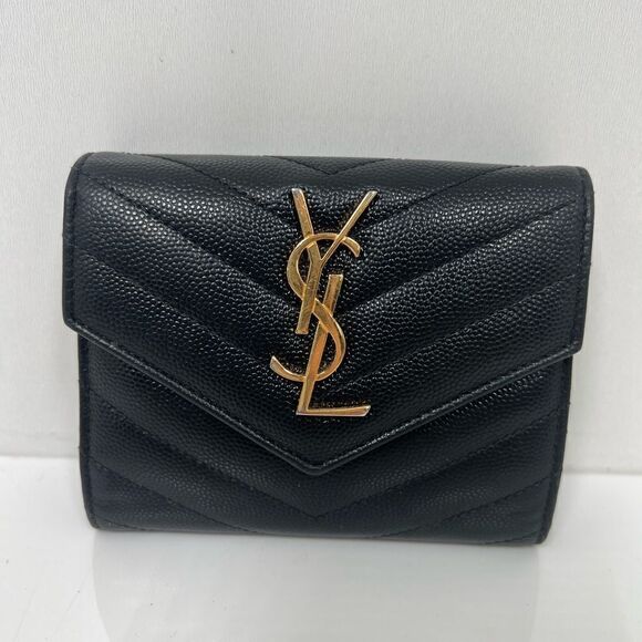 Authentic Saint Laurent Matelasse Grain de Poudre Monogram Envelope Small Wallet - Picture 1 of 10